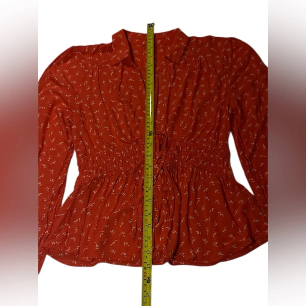 Free People Terracotta Floral Smocked‎ Peplum Blouse - Boho Chic Size XS